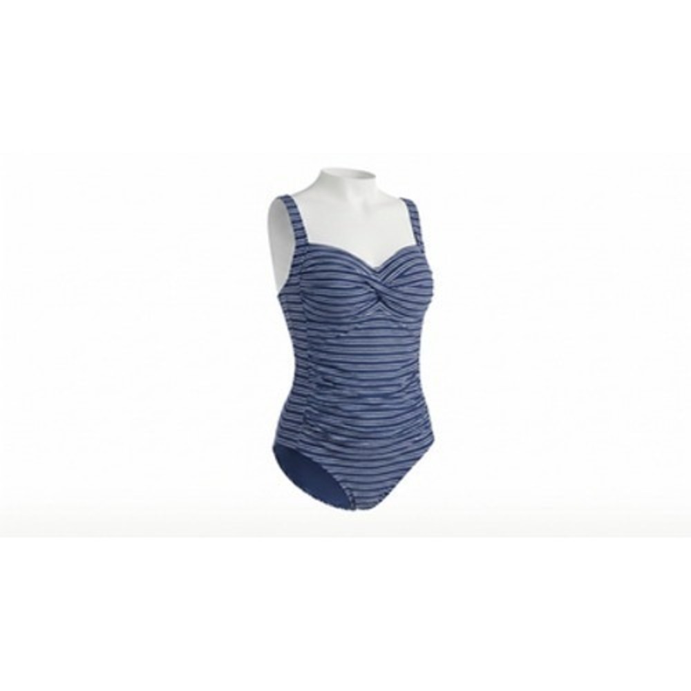 Nip‎ Tuck Swim Swimsuit Women 12 Blue Stripe One Piece Ruched Nautical Beachy